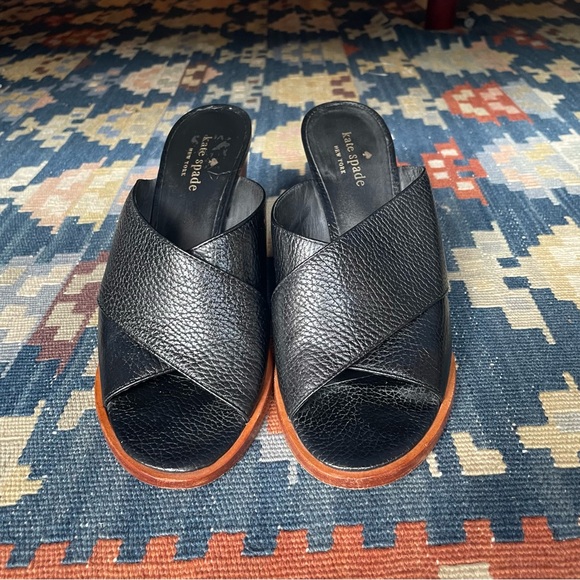Kate Spade Felda Leather Criss Cross Open Toe Block Heel Slide Sandals Size 7 - Picture 2 of 10